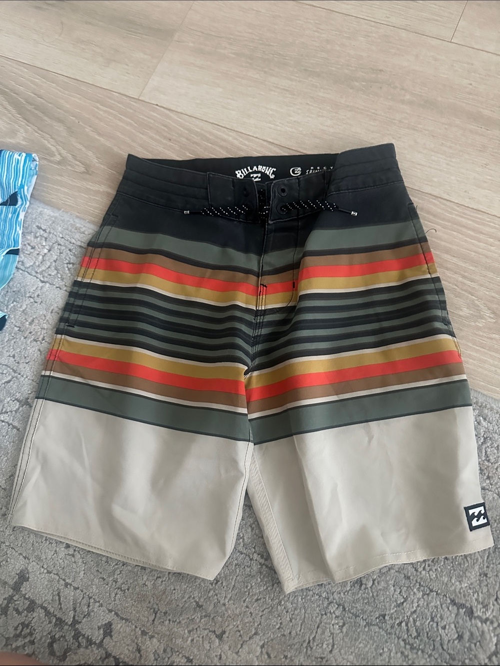 Billabong kids Black, Olive, Beige & Orange Striped Boardshorts